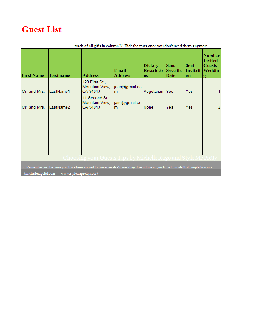 Wedding Guest List Template in excel main image