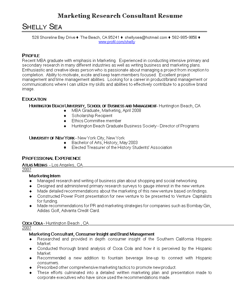 marketing research consultant resume modèles