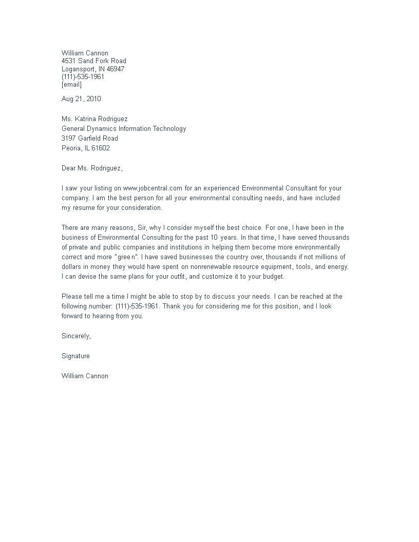 environmental consulting cover letter template