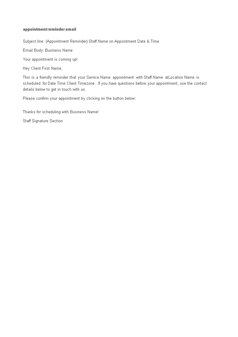 appointment reminder email template