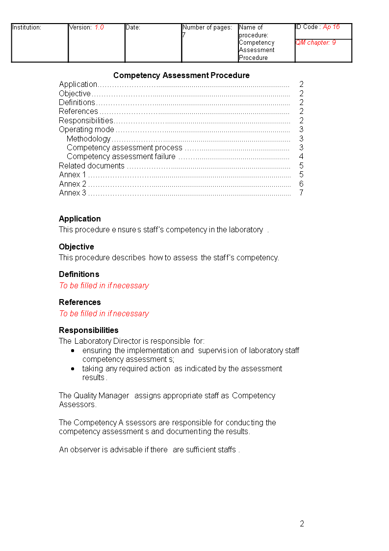 competency assessment sop template
