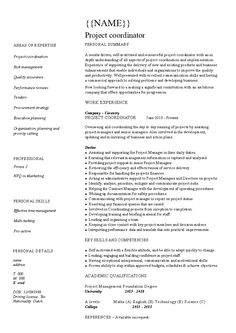 marketing coordinator resume plantilla imagen principal