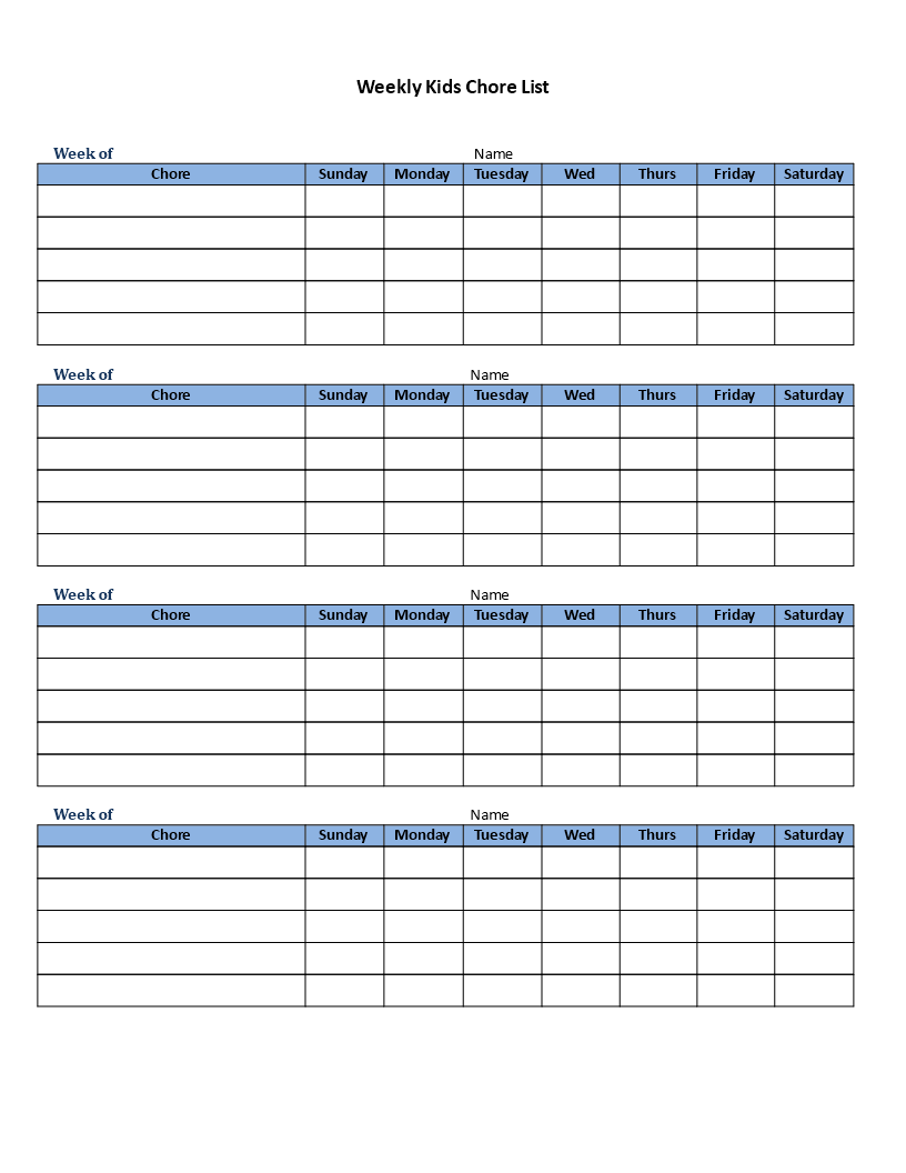 Chore List Chart Template