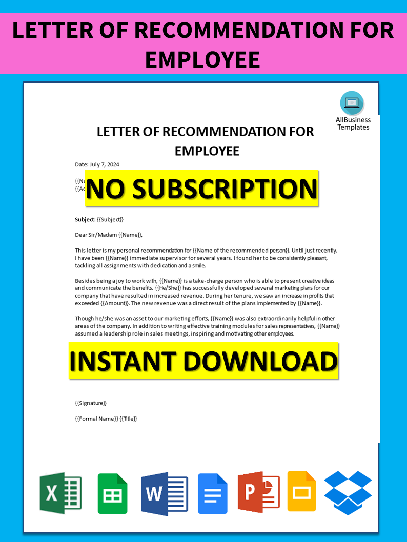 sample letter of recommendation for employee template