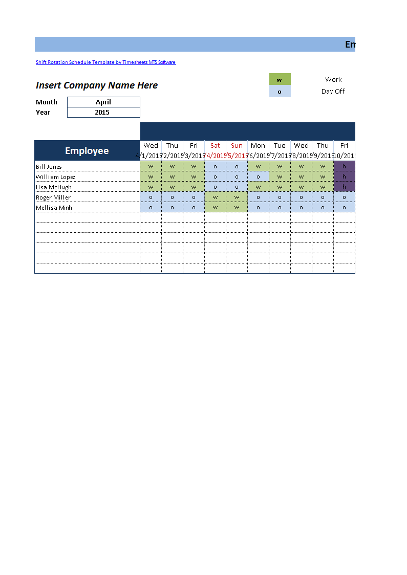 Dupont Schedule Template excel worksheet 模板