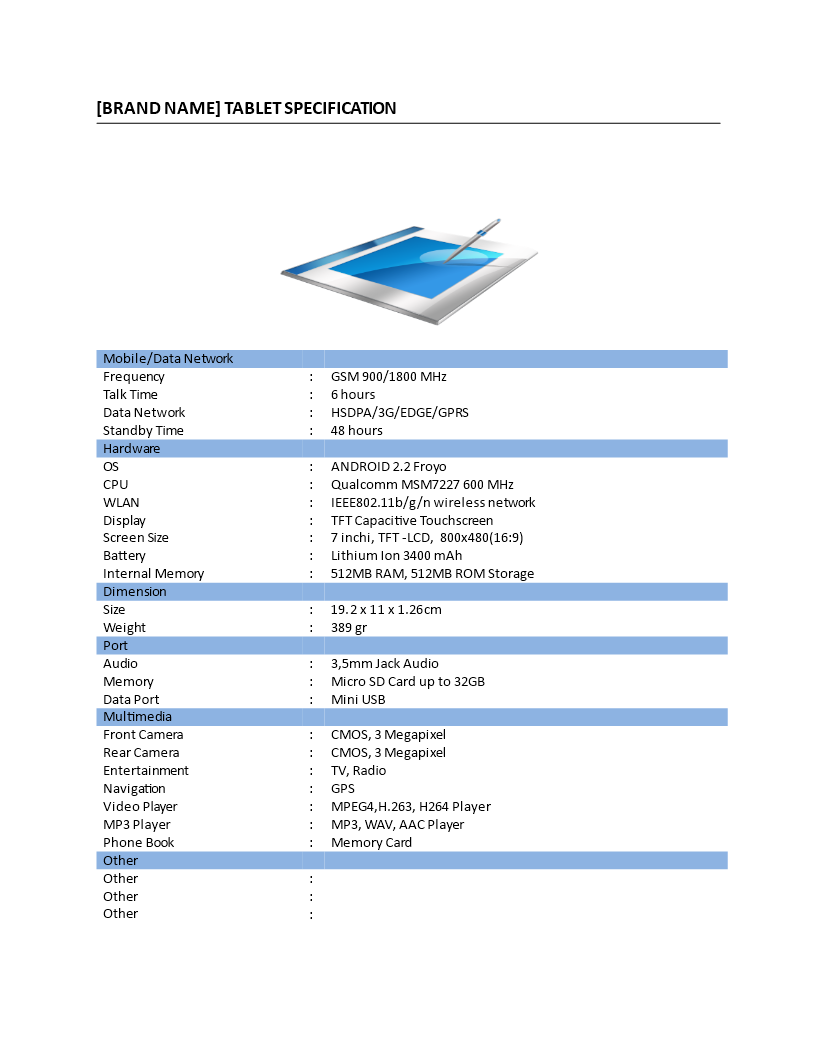 tablet specification voorbeeld afbeelding 