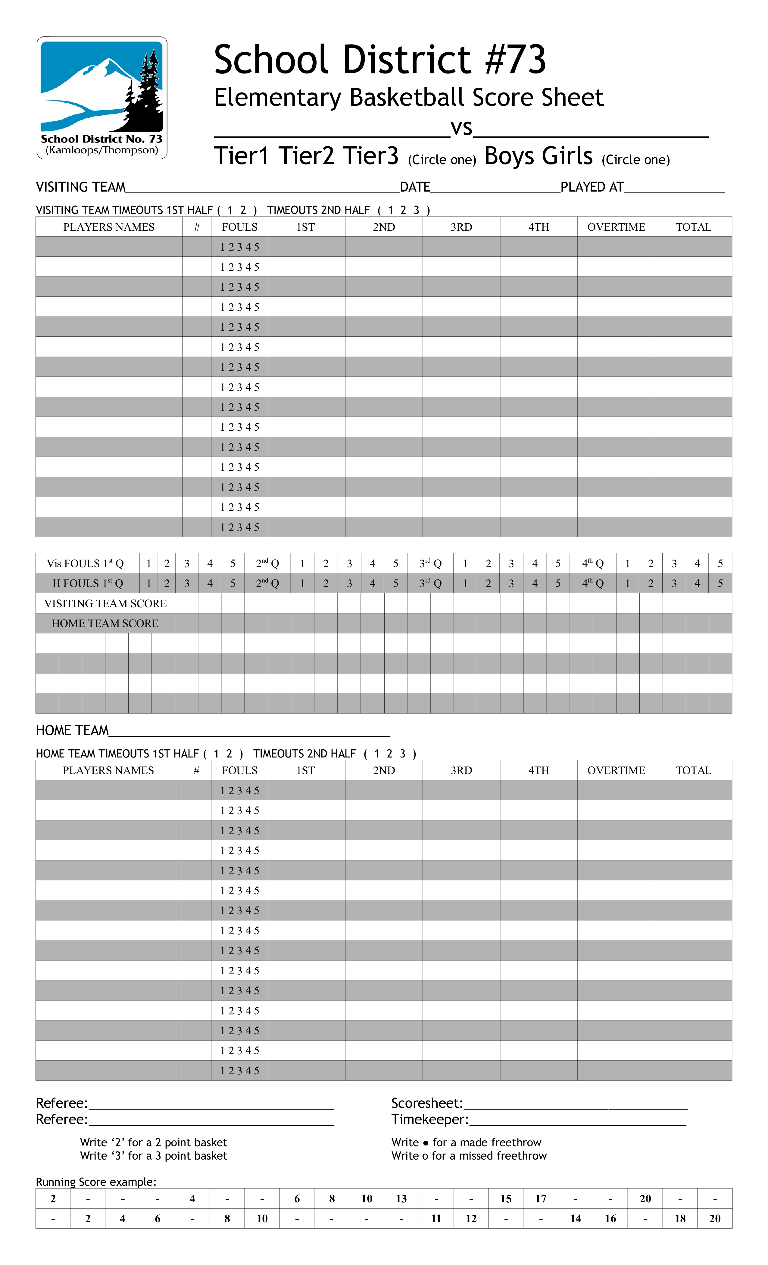 elementary basketball score sheet Hauptschablonenbild