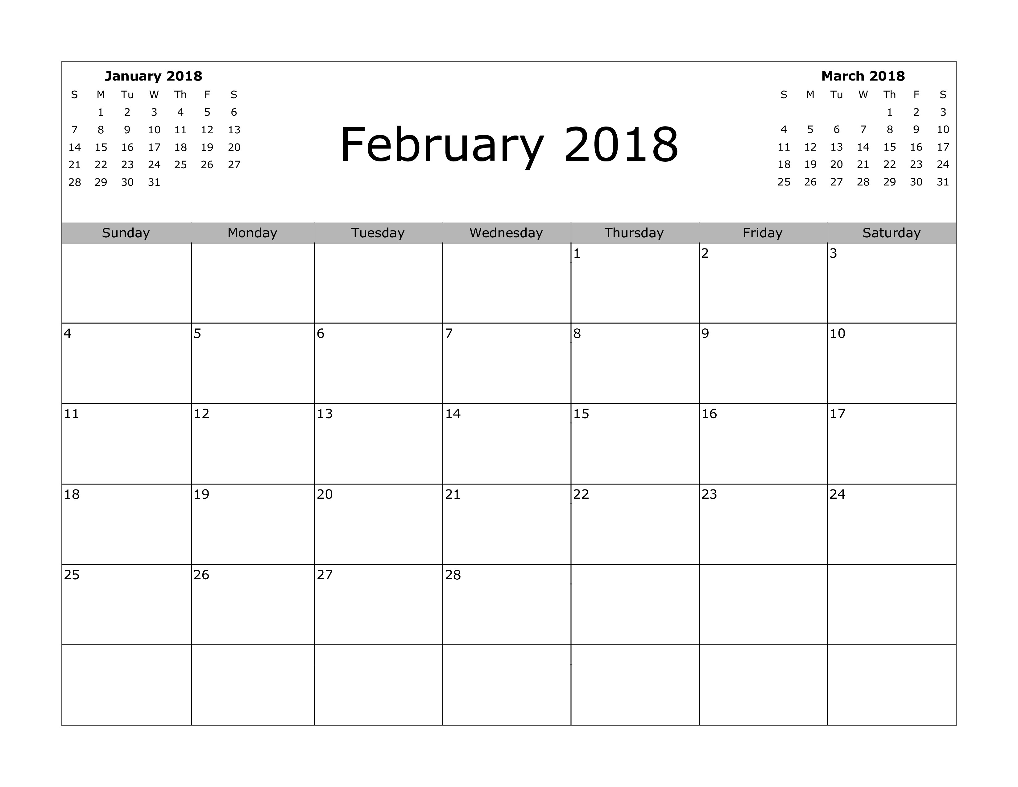 2018 monthly calendar (monday) february template