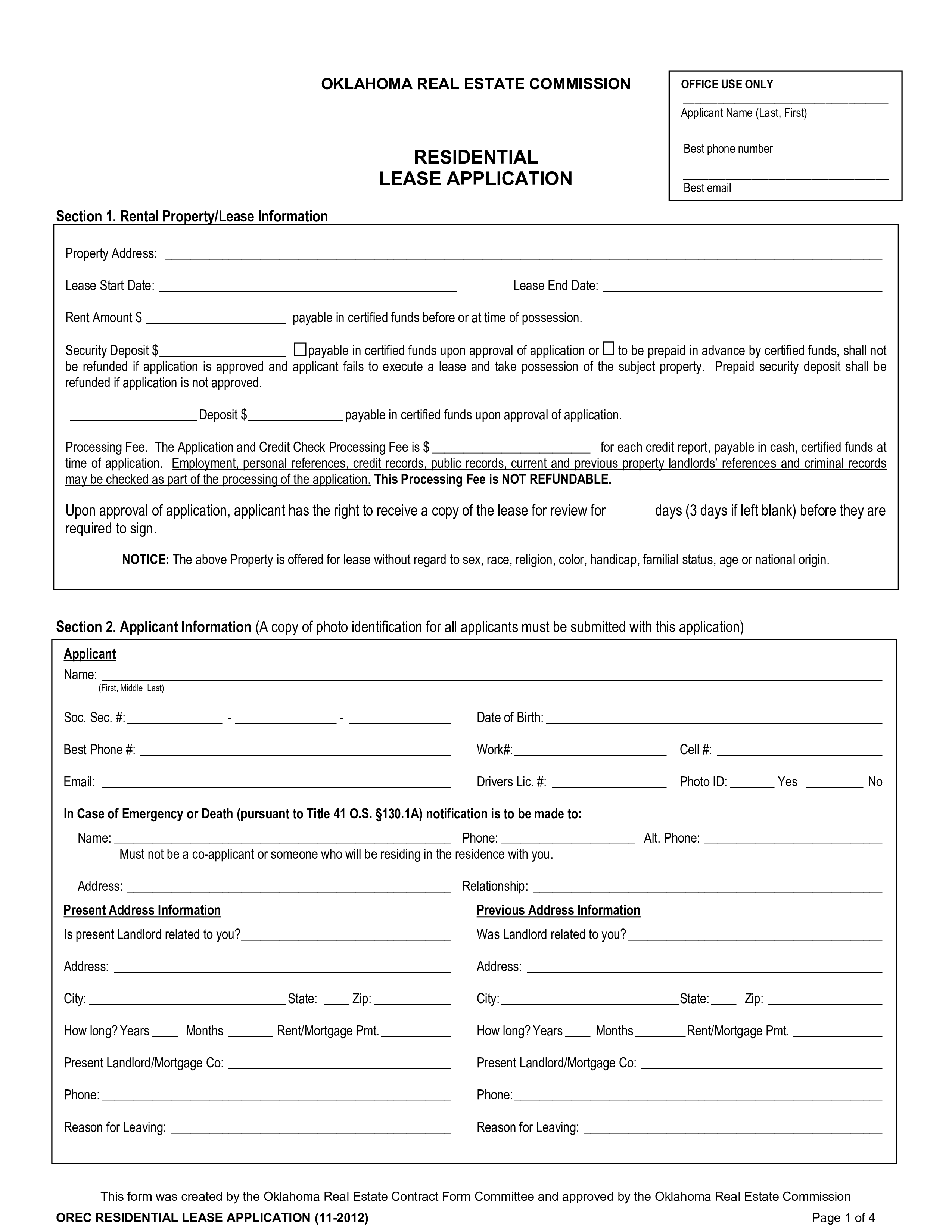 lease application template
