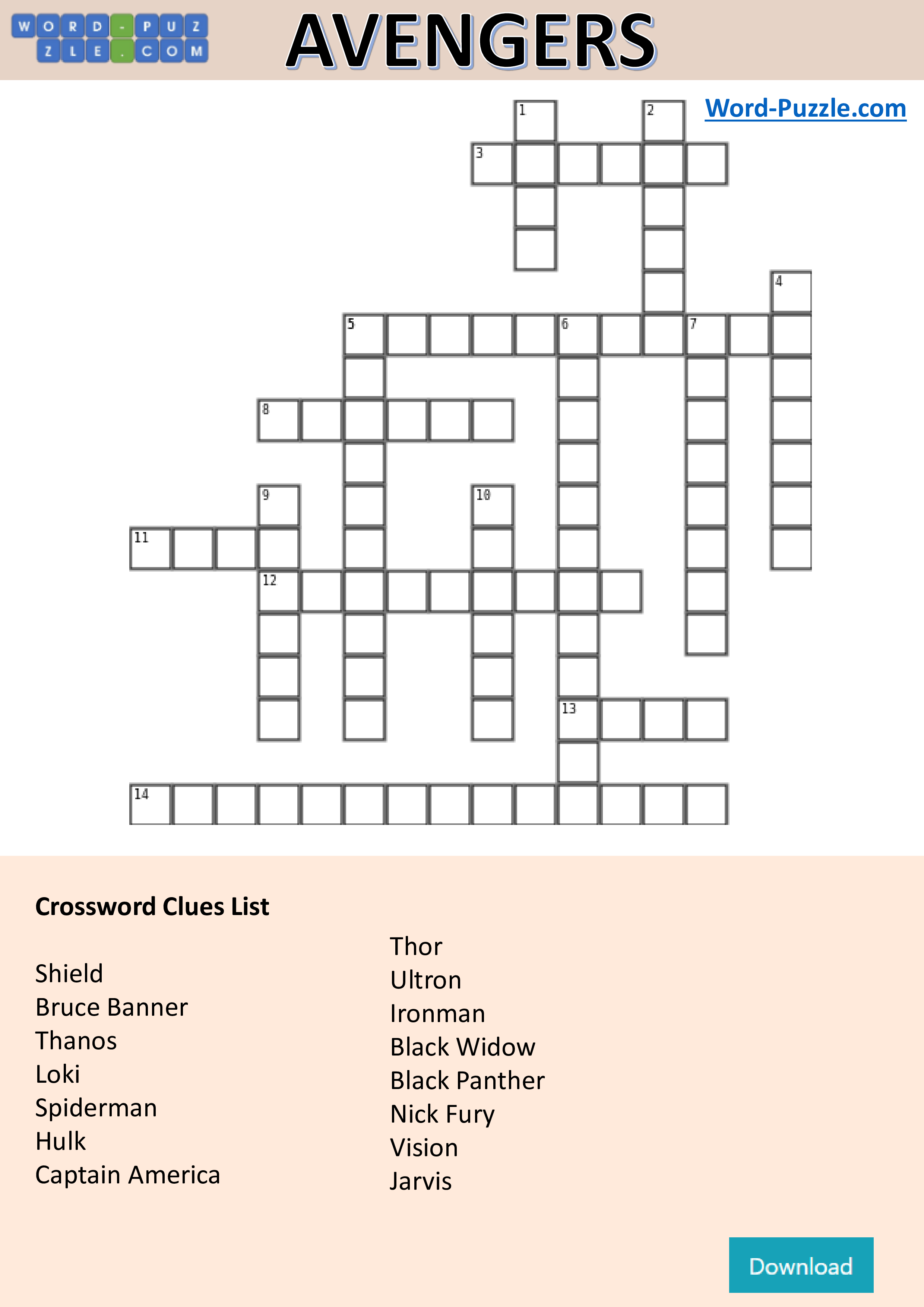 The Avengers Crossword 模板