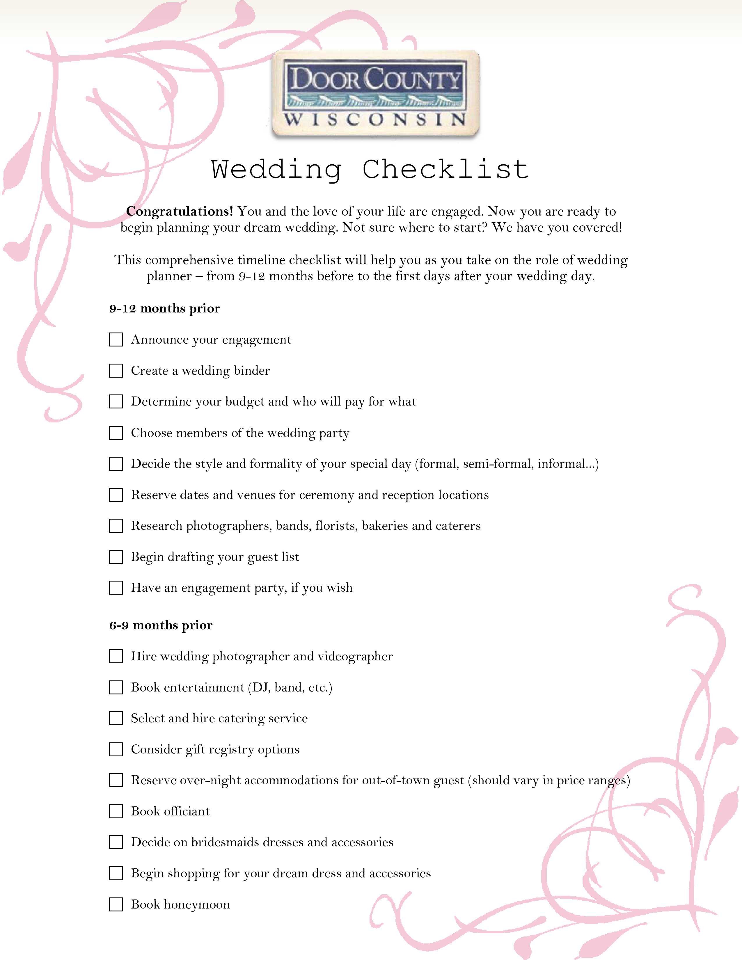 Wedding Day Items Checklist 模板