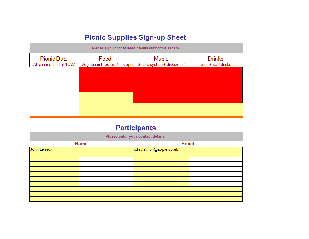 Sign-up Sheet worksheet template main image