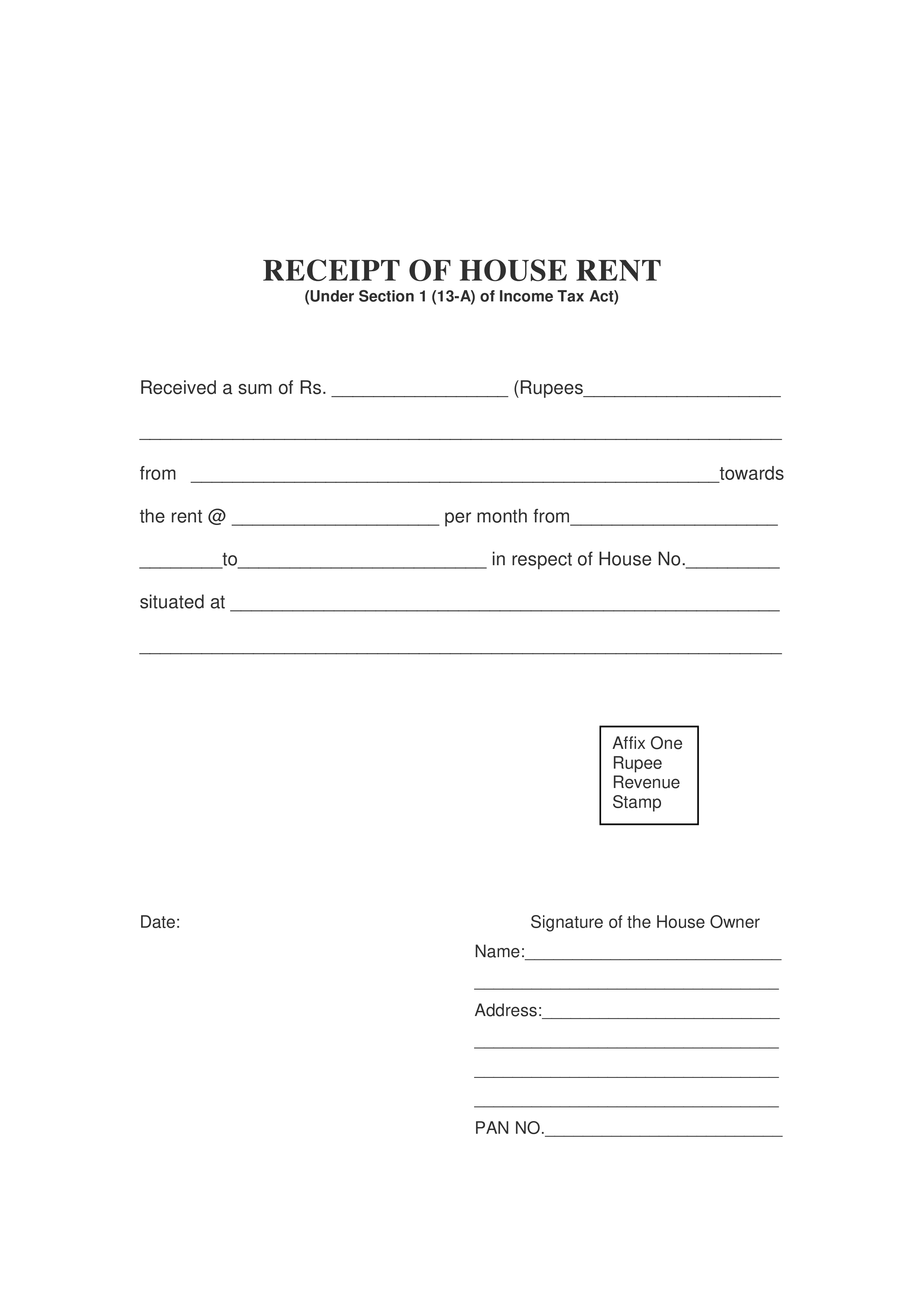 printable house rent receipt voorbeeld afbeelding 