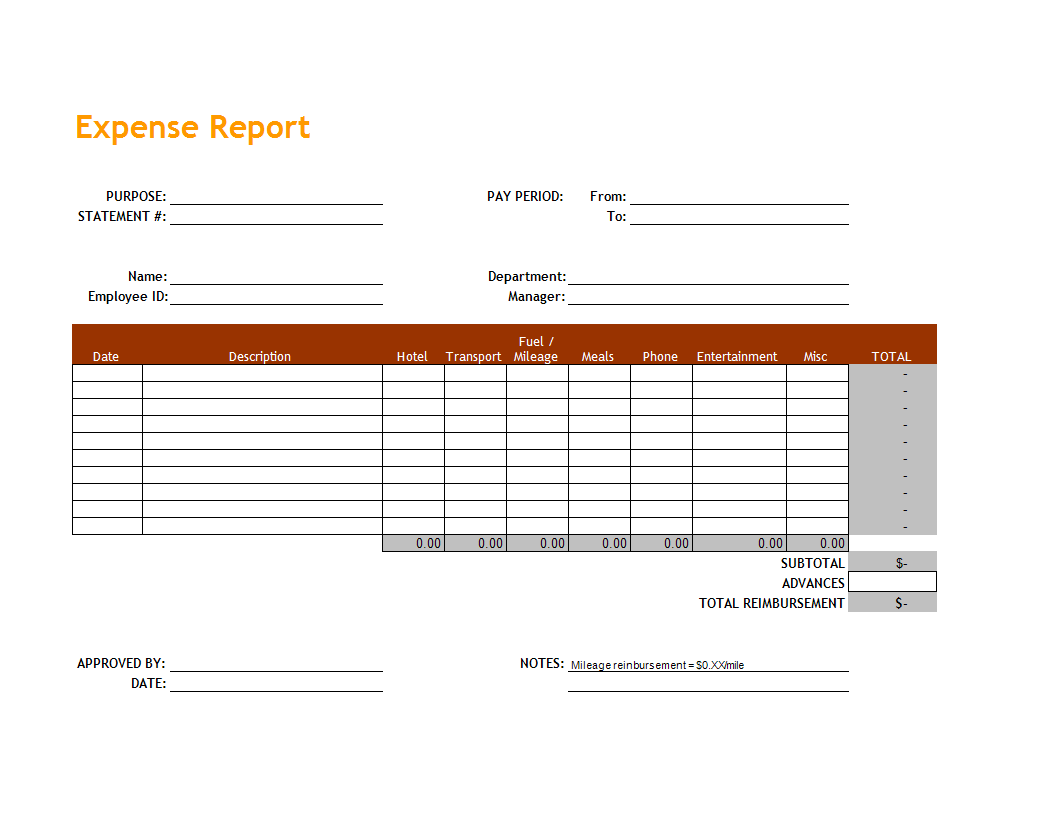 expense report sheet in excel plantilla imagen principal