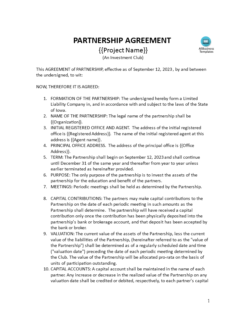 partnership agreement template