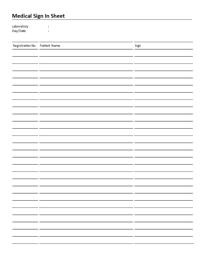 medical patient sign-in sheet voorbeeld afbeelding 