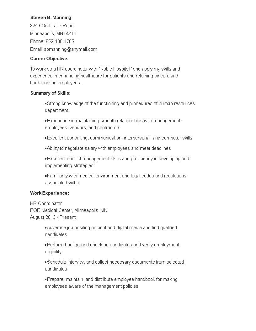 coordinator resume template