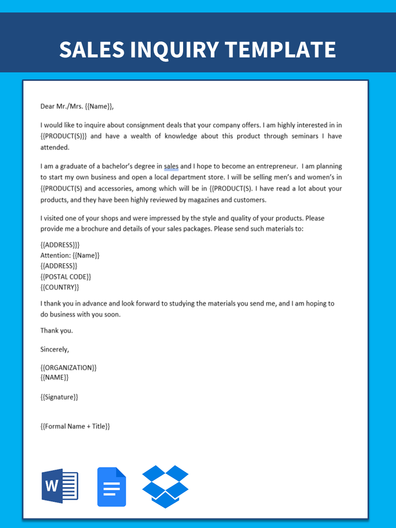 sales inquiry letter template