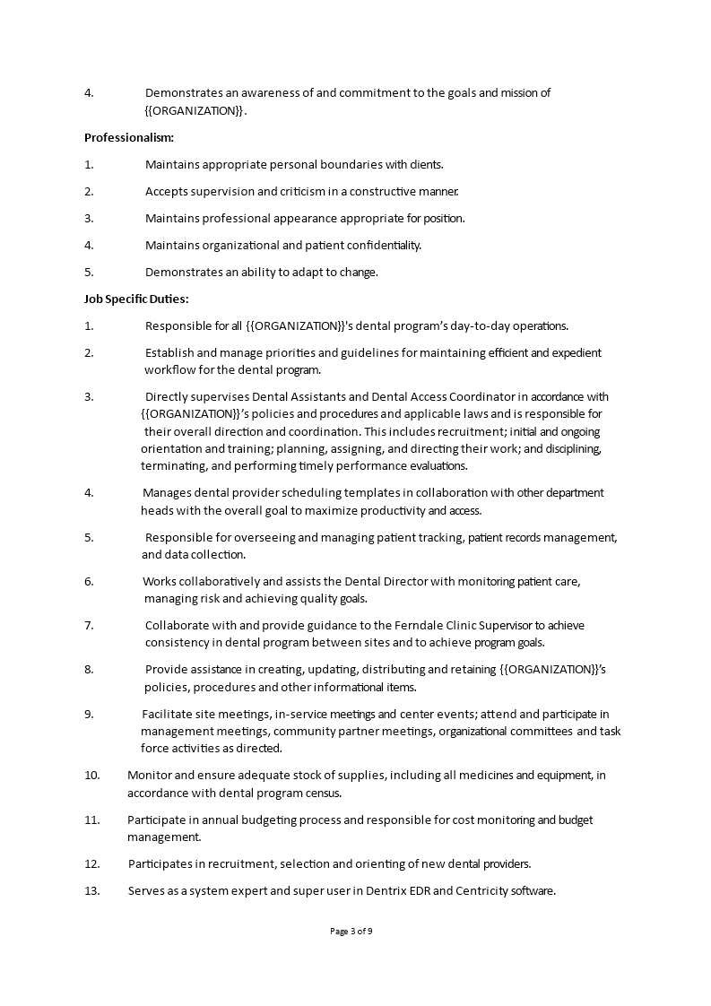 Dentist Operation Manager Job Description Templates at