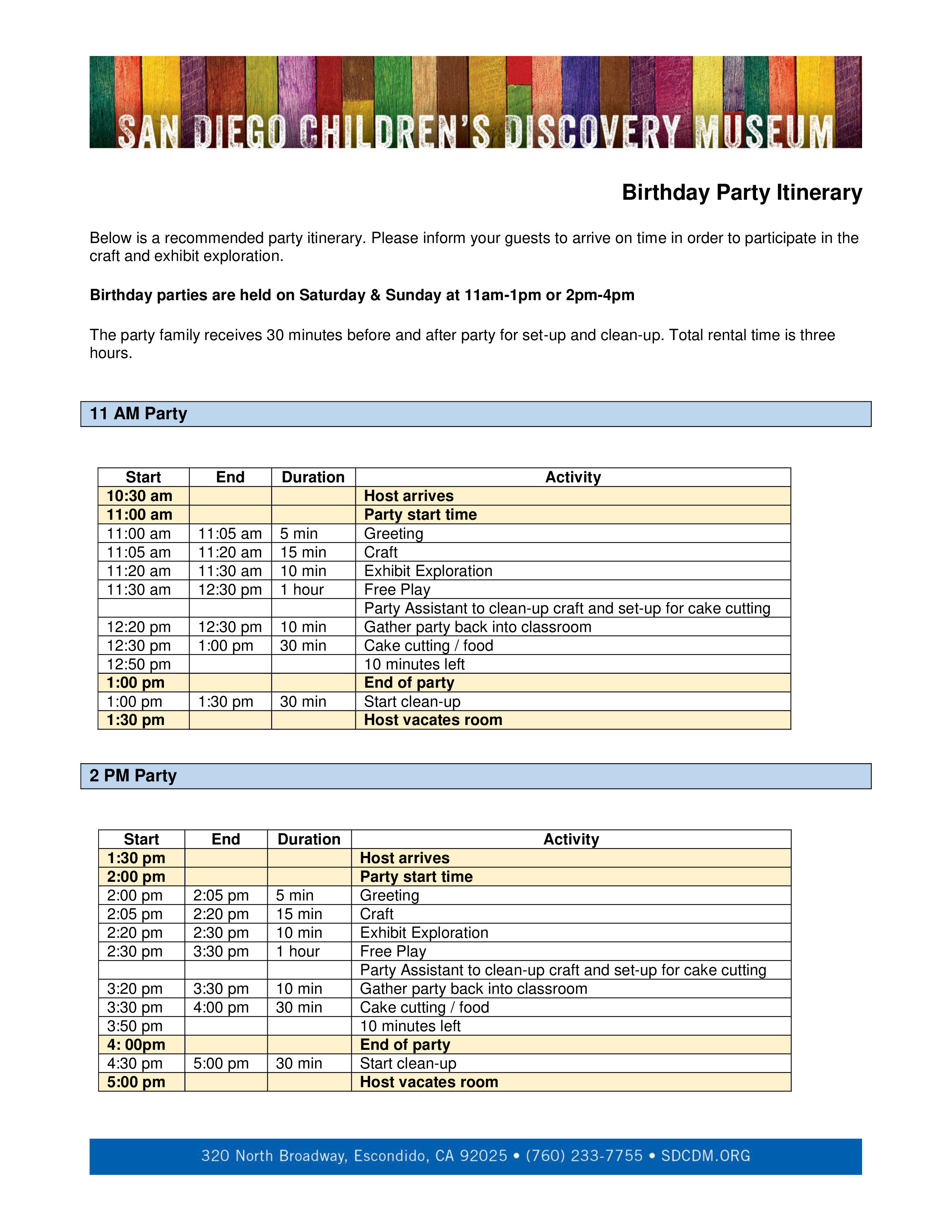 party itinerary sample Hauptschablonenbild