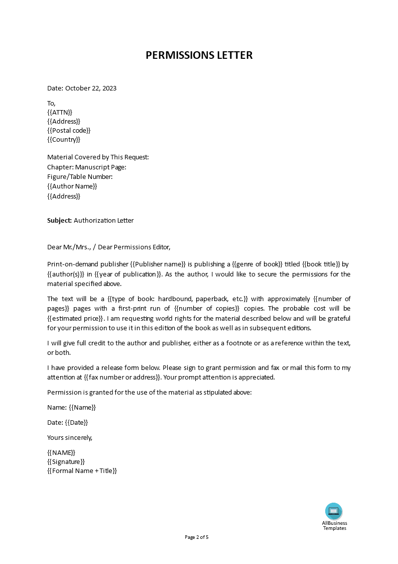 formal asking permission letter template