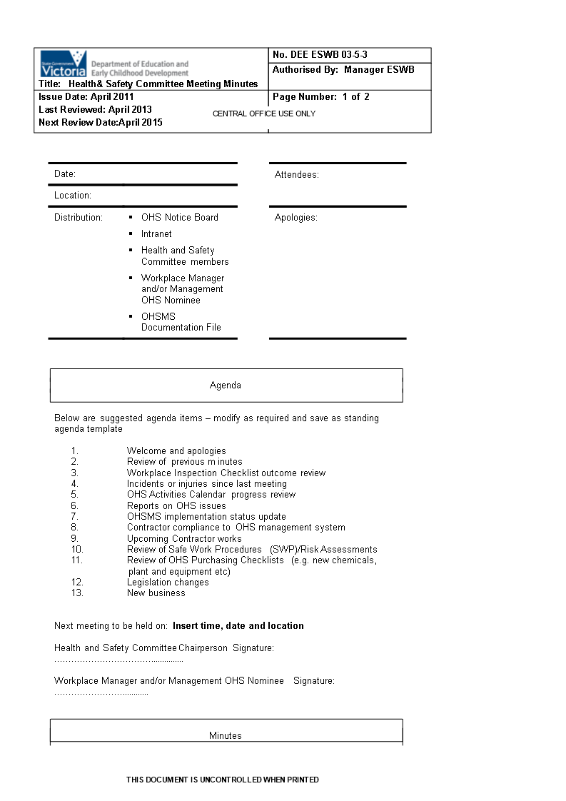 Kostenloses Committee Meeting Minutes Format Regarding Taking Minutes In A Meeting Template