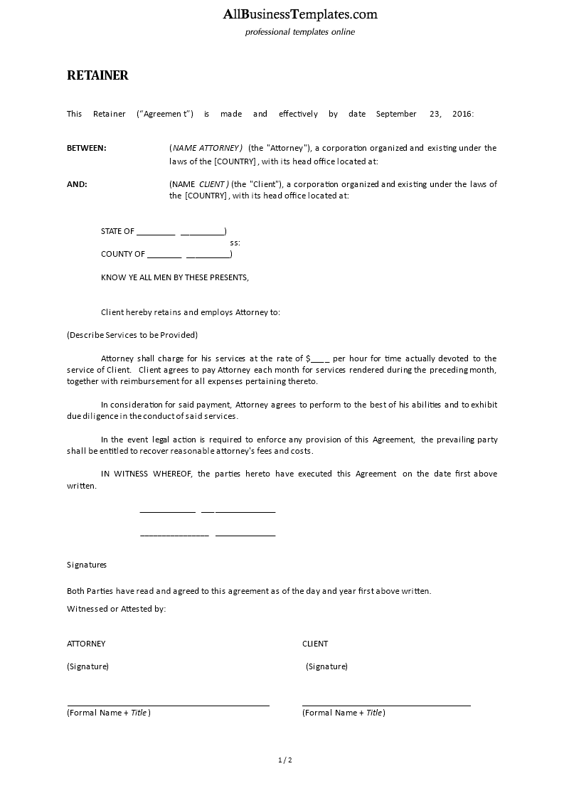 retainer agreement template