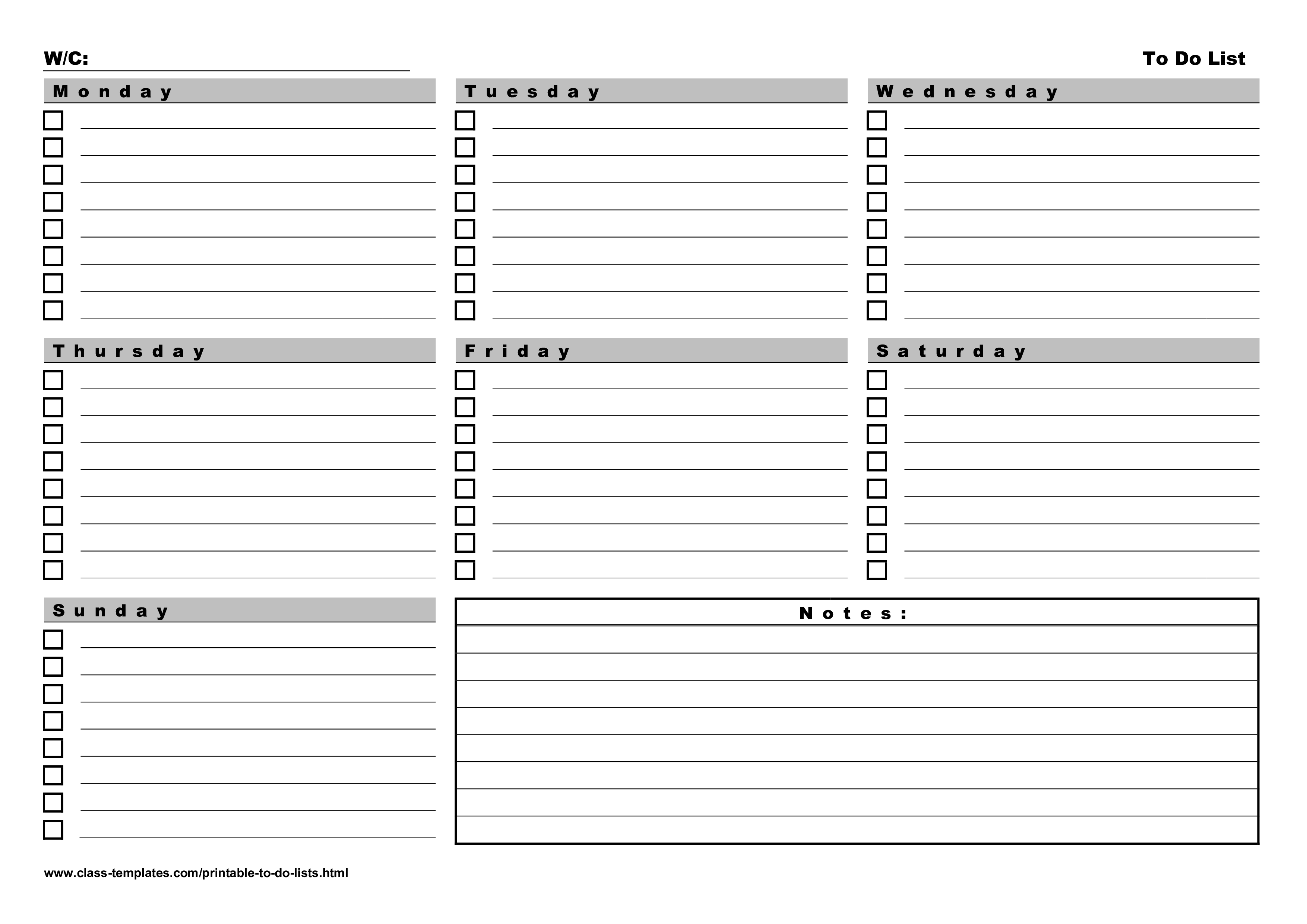 to-do list 7 days a week landscape template