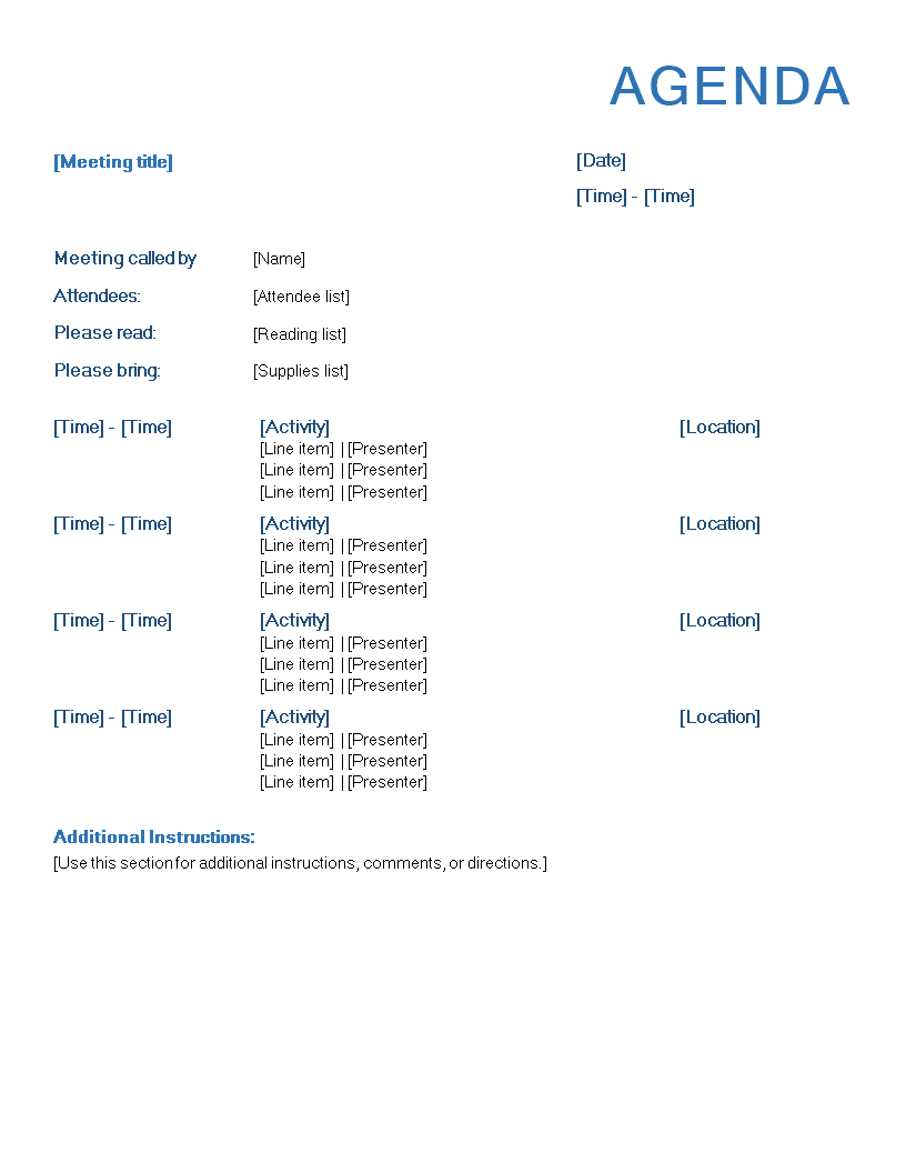 formal agenda outline Hauptschablonenbild