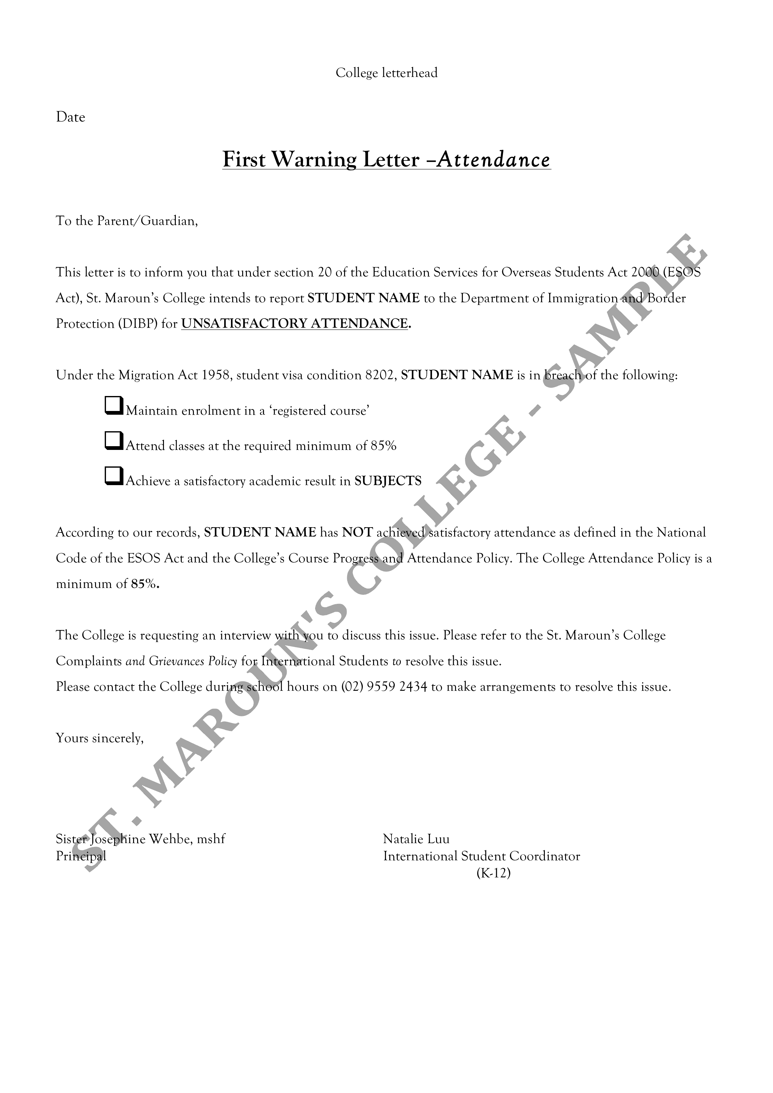 Student First Warning Letter main image