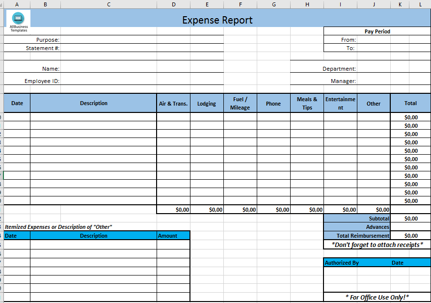 HR Employee Expense Excel Report main image