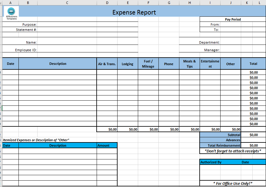 hr employee expense excel report voorbeeld afbeelding 