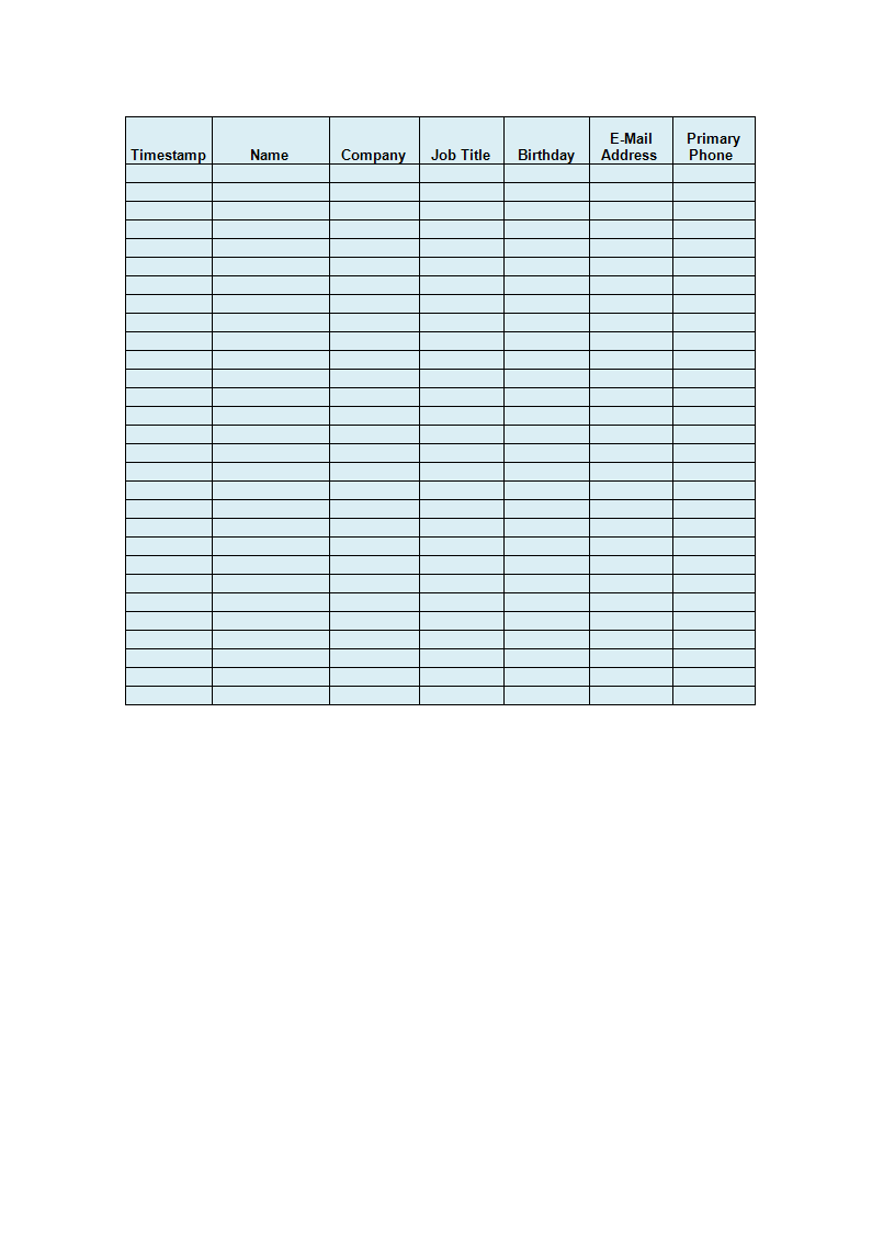 Company Sign-up Sheet example 模板