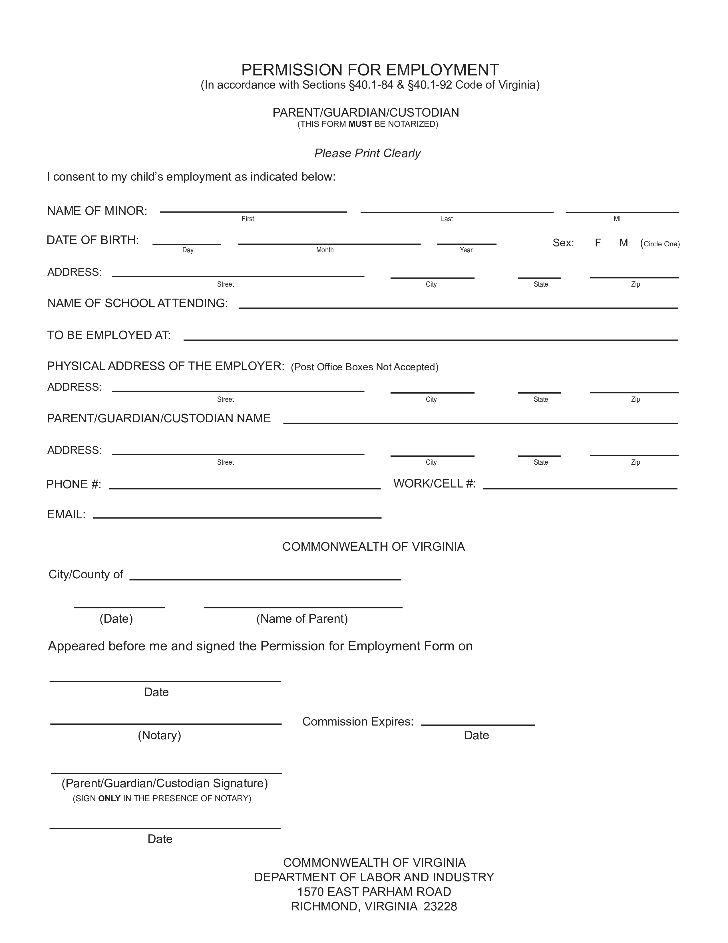 permission for employment example template