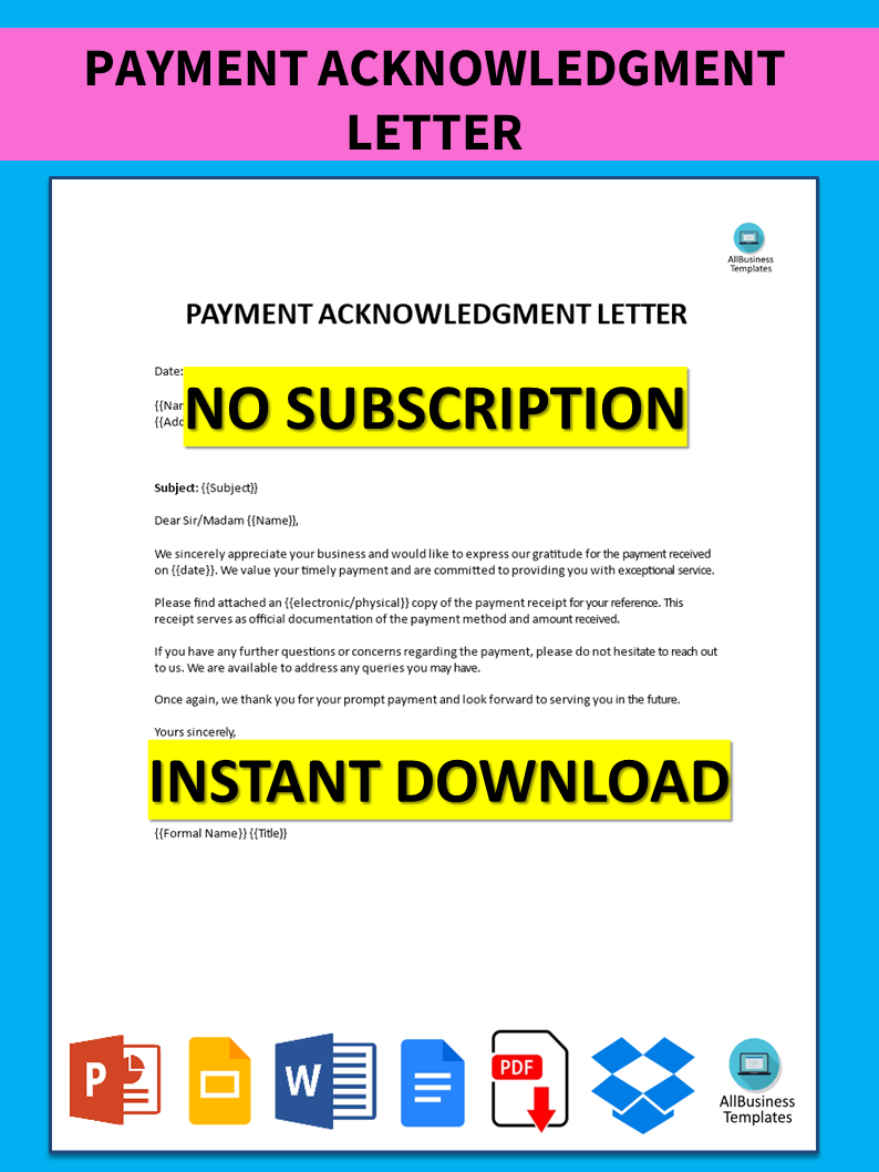 payment acknowledgment letter template