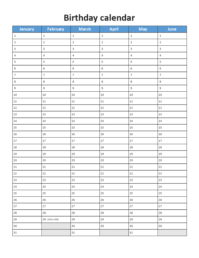 birthday calendar portrait template