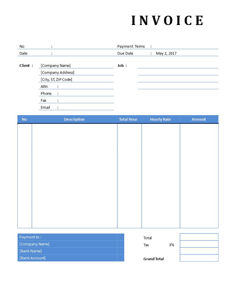 Kostenloses General invoice hourly service In Free Proforma Invoice Template Word