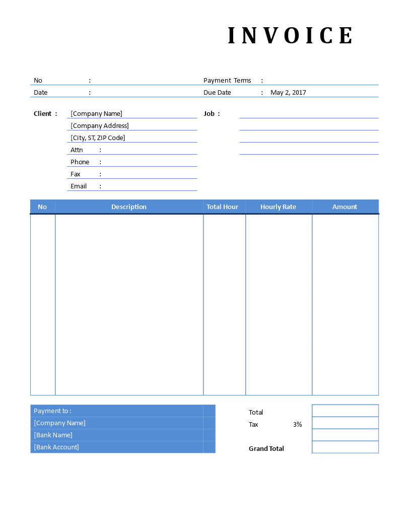 General invoice hourly service Templates at