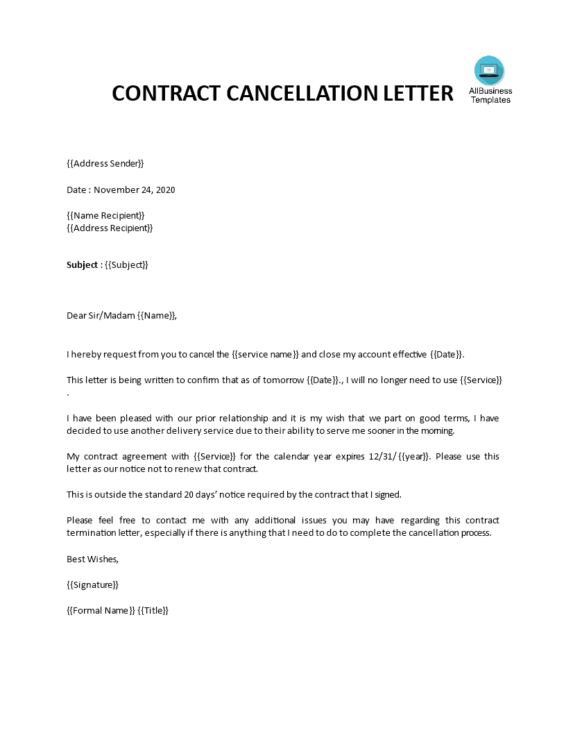 cancellation of contract letter template