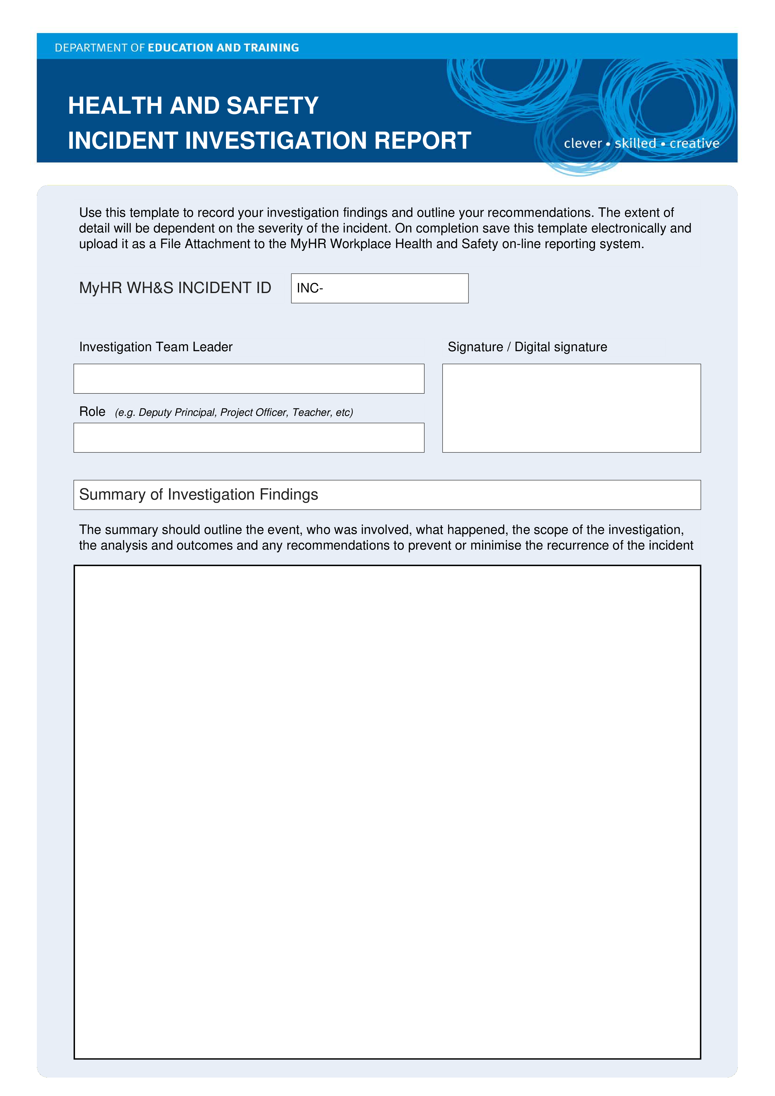 hse health safety incident investigation report modèles