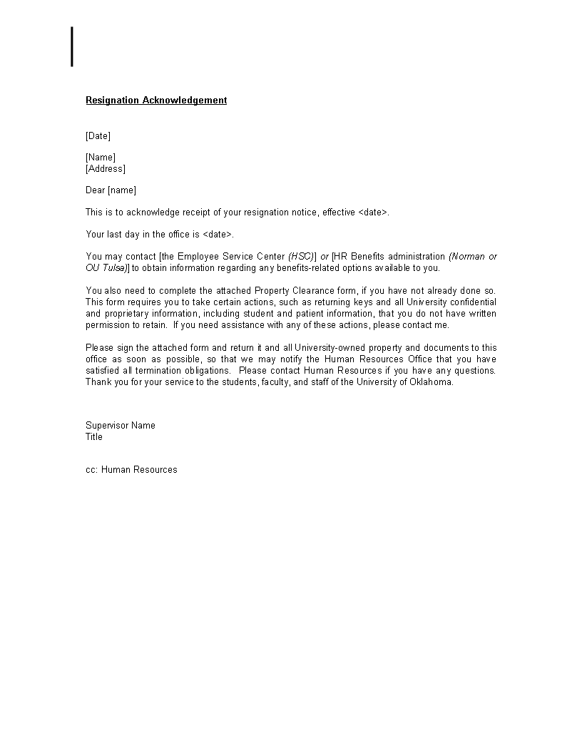 job resignation acknowledgement letter modèles