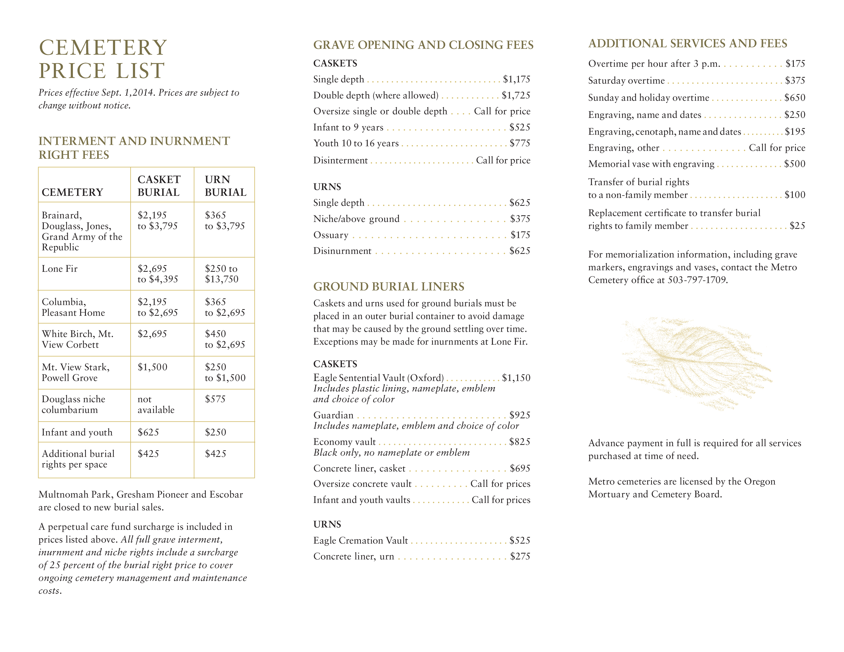 cemetery price list template