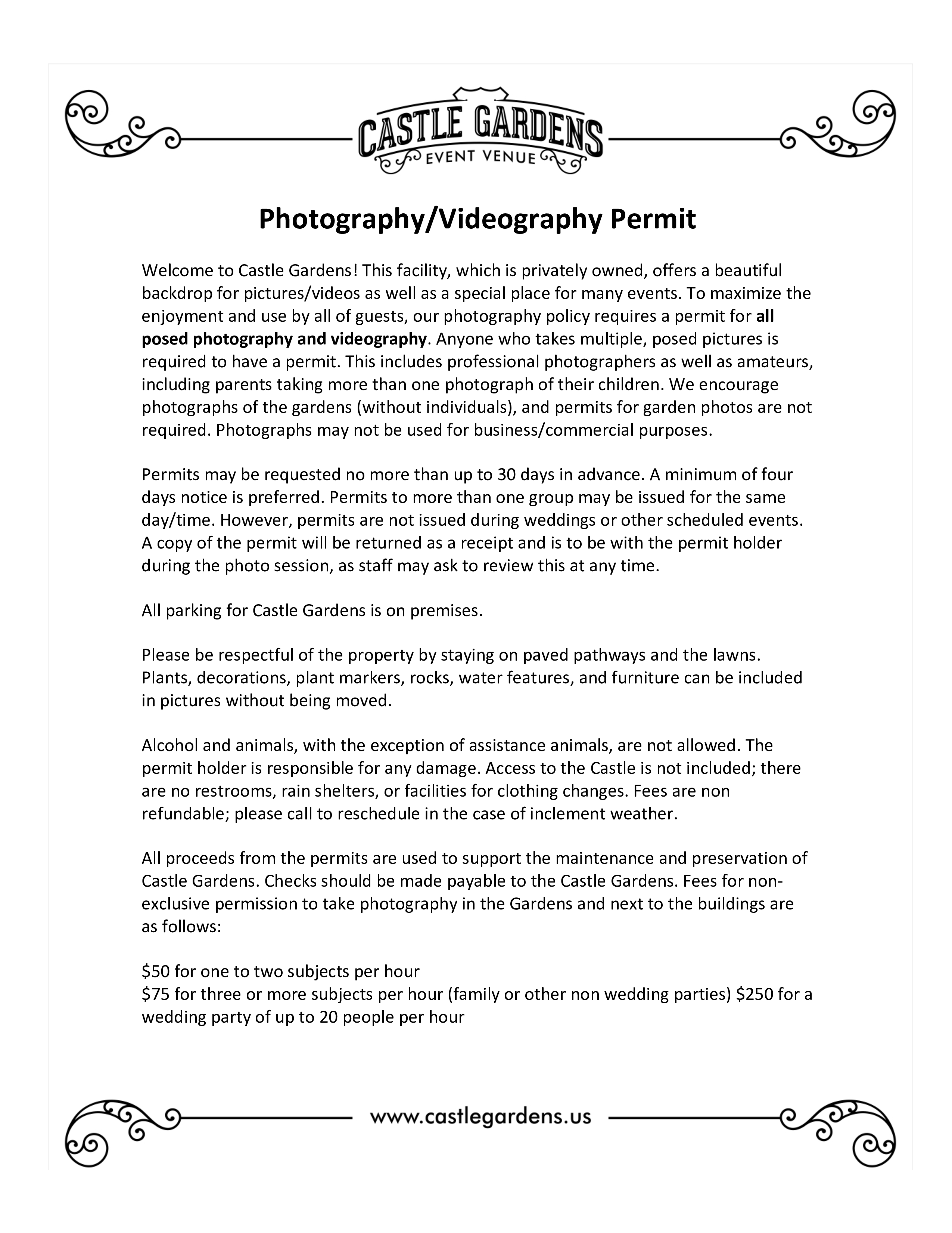 photography permit receipt template