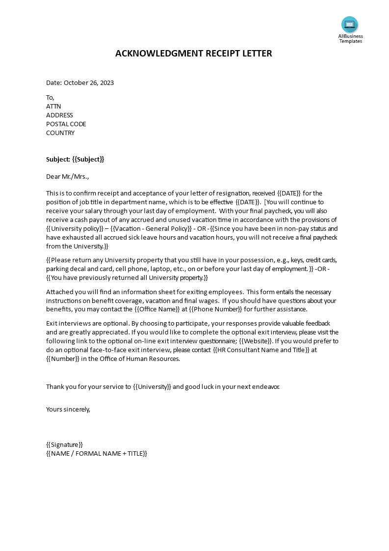 Acceptance Resignation Letter Format  Templates at Regarding Acceptance Card Template