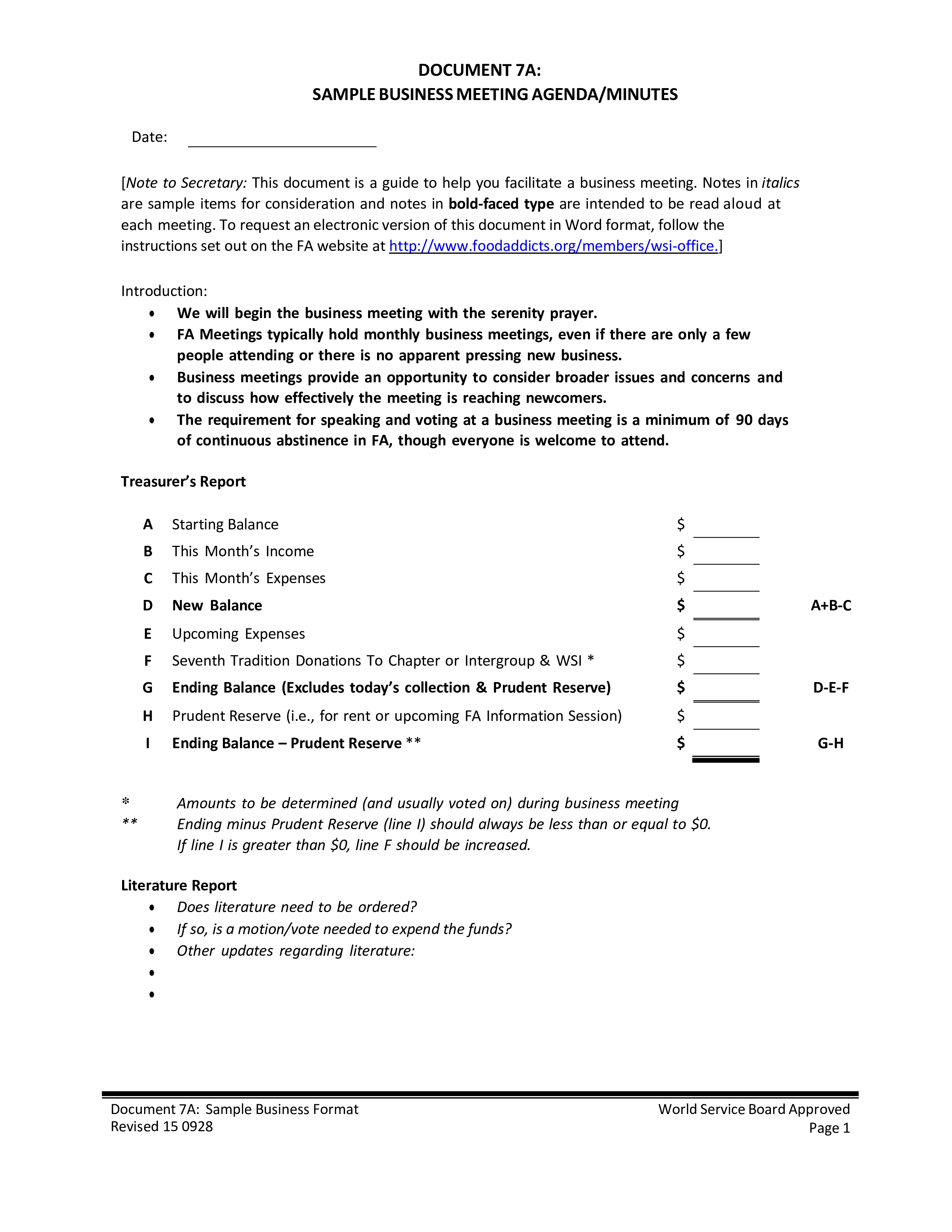 Kostenloses Small Business Meeting Agenda