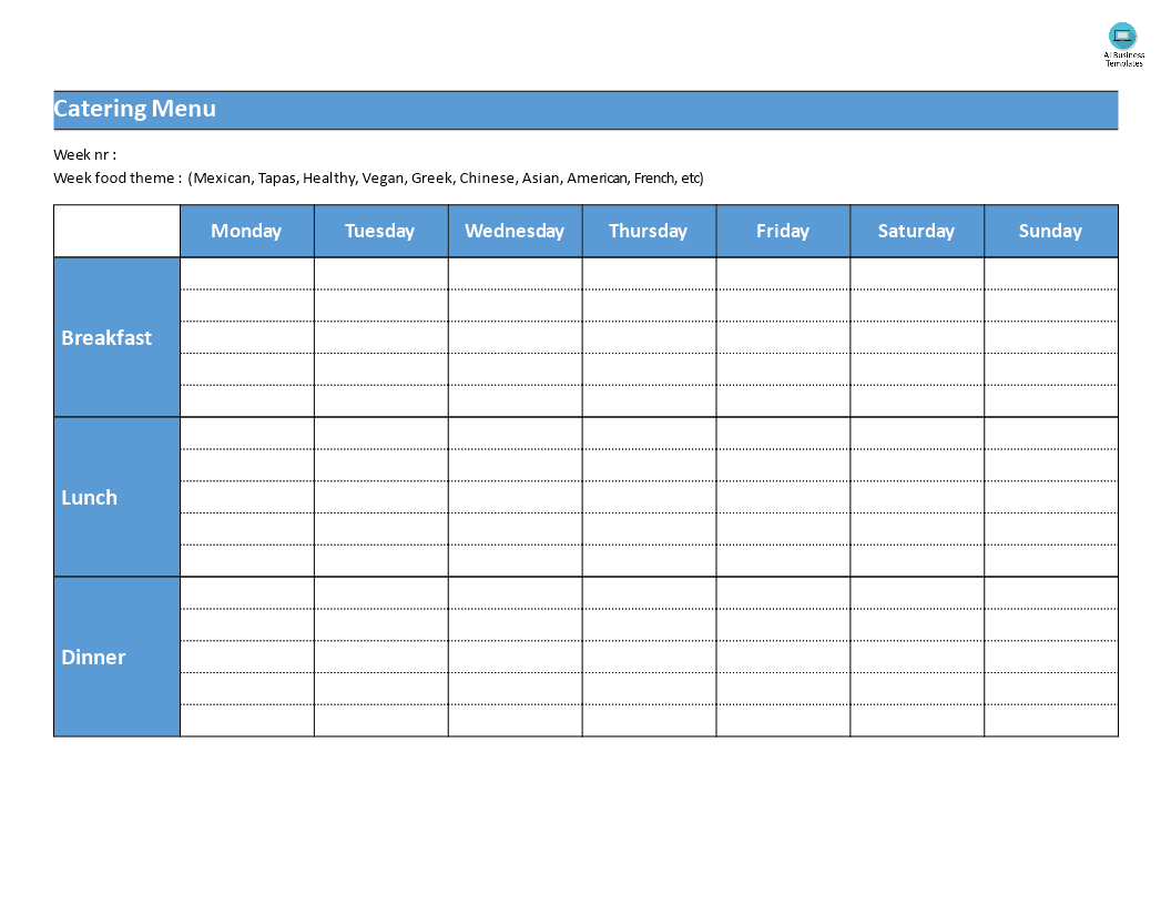 weekly catering menu template modèles