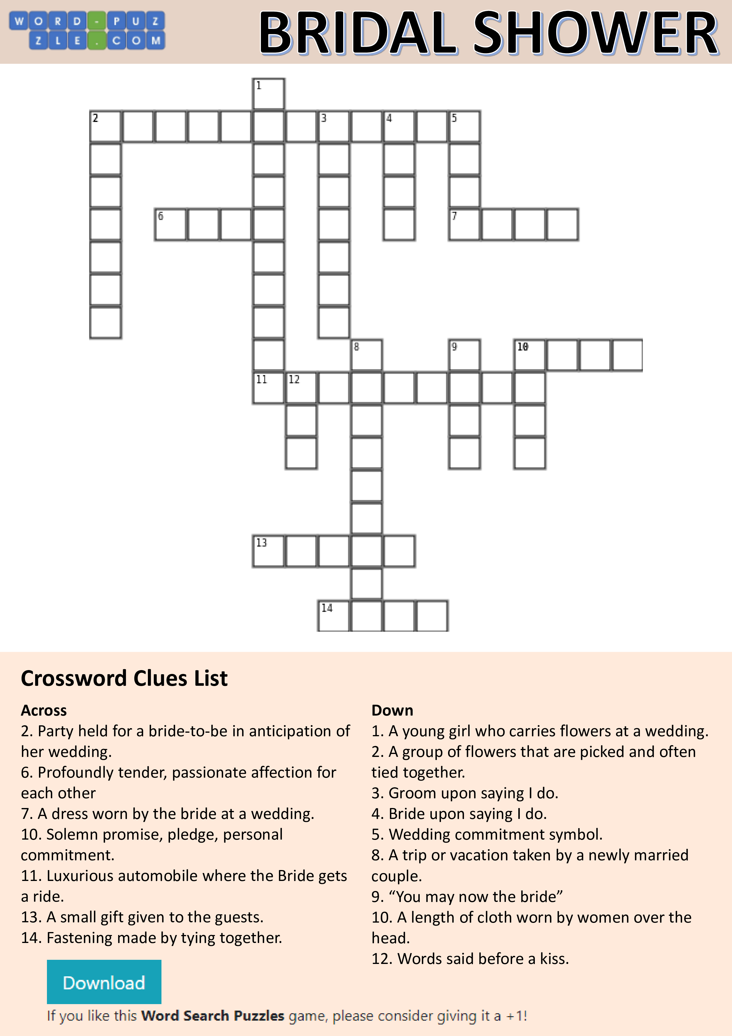 bridal shower crossword voorbeeld afbeelding 