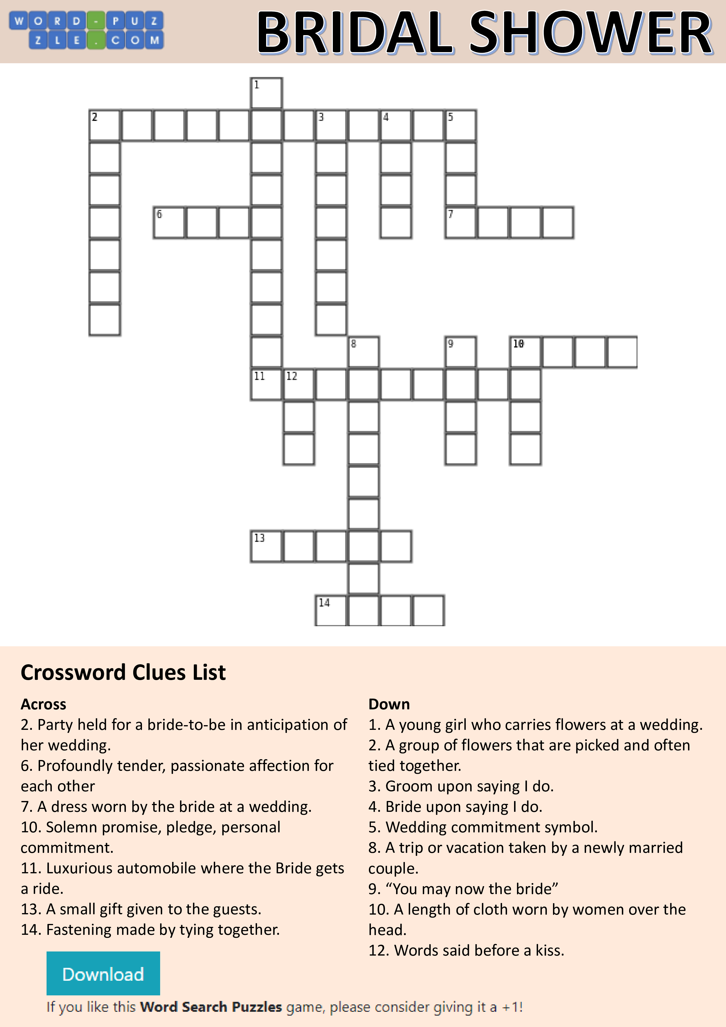 bridal shower crossword Hauptschablonenbild