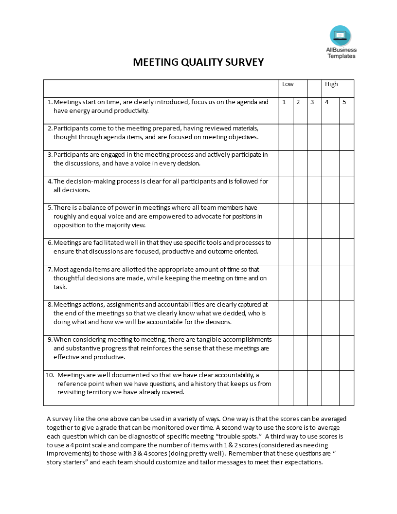 meeting quality survey modèles