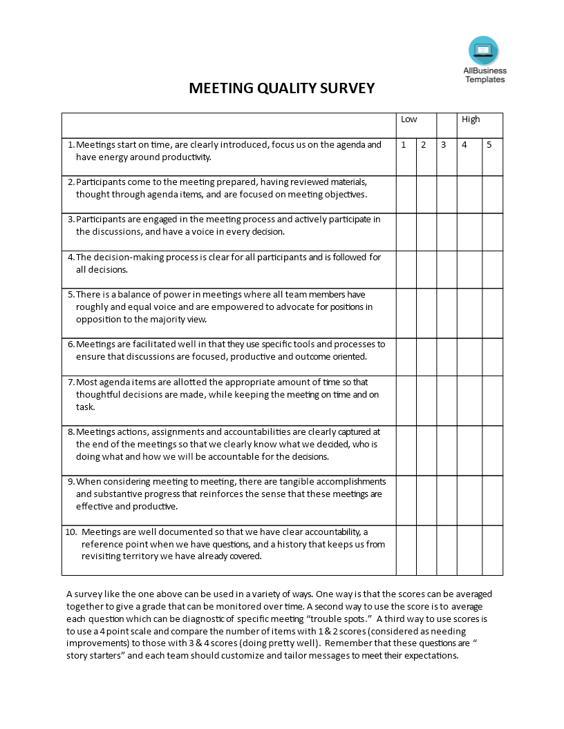 meeting quality survey template